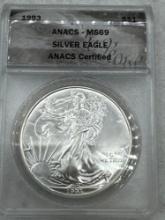 1993 Graded American Silver Eagle .999 Silver MS69