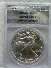 1999 Graded American Silver Eagle .999 Silver MS69