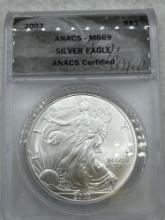 2003 Graded American Silver Eagle .999 Silver MS69