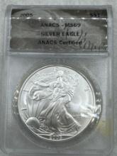 2005 Graded American Silver Eagle .999 Silver MS69