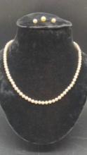 Gorgeous 14k Gold and Pearl Necklace Earrings & Pendant Set