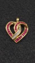 10k Gold Ruby and Diamond Heart Pendant
