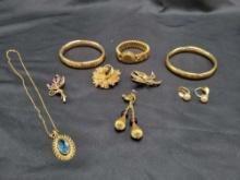 Lot of Vintage gold filled jewelry, bracelets, earrings, necklace and more