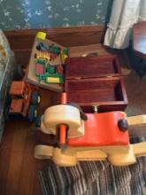 toys, wooden box