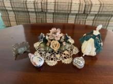 Royal Doulton Figurine, Flower Figurine, glass ash tray, hand painted bird and trinket