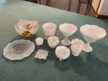 Assorted Hobnail Milkglass Serving pieces, and Peach Bowl Serving Set