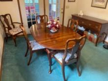 Cresent Mfg. Co. Gallatin, Tn. Dining Room Table with 5 chairs, leaf, and three drawer buffet table