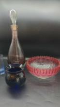 Amethyst Glass Decanter Bowl and Vase lot