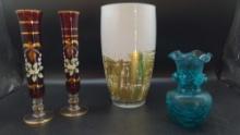 MCM white and gold abstract vase lot