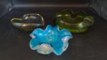 Beautiful Heavy Art Glass, Controlled Bubble, and crackle glass cigar ashtrays