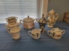 Box lot of assorted teapots, Noritake creamer/sugar, Royal Winton