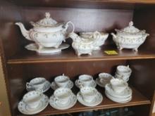 Antique porcelain tease set service for 12 with serving pieces