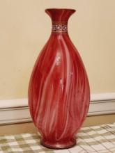 Antique European "agate" swirl art glass vase w/ enamel collar