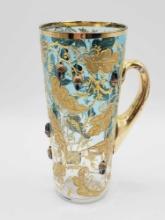 4" tall antique European / Moser style raised enamel mug