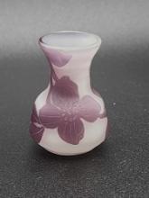Tiny miniature antique cameo glass vase, signed