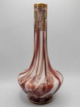 Antique French or Bohemian "agate" enamel art glass swirl vase