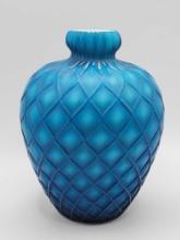 Unusual antique encased quilted diamond vase in blue