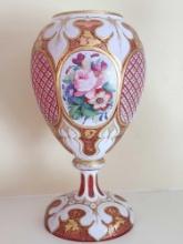 Large antique Bohemian cranberry enamel vase