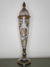 Very large antique Moser enamel glass covered urn