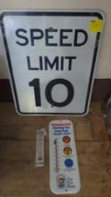 Street Signs & Vintage Advertising Thermometer lot