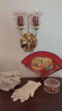 Vintage Hand Fan Dual candle wall sconce