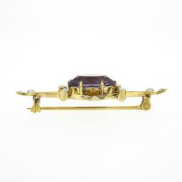Vintage Victorian Revival 14K Yellow Gold Oval Amethyst & Seed Pearl Pin Brooch
