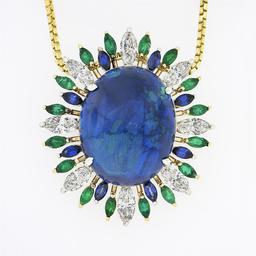 18K TT Gold 23.38 ctw GIA Cabochon Opal Diamond Sapphire Emerald Spray Pendant