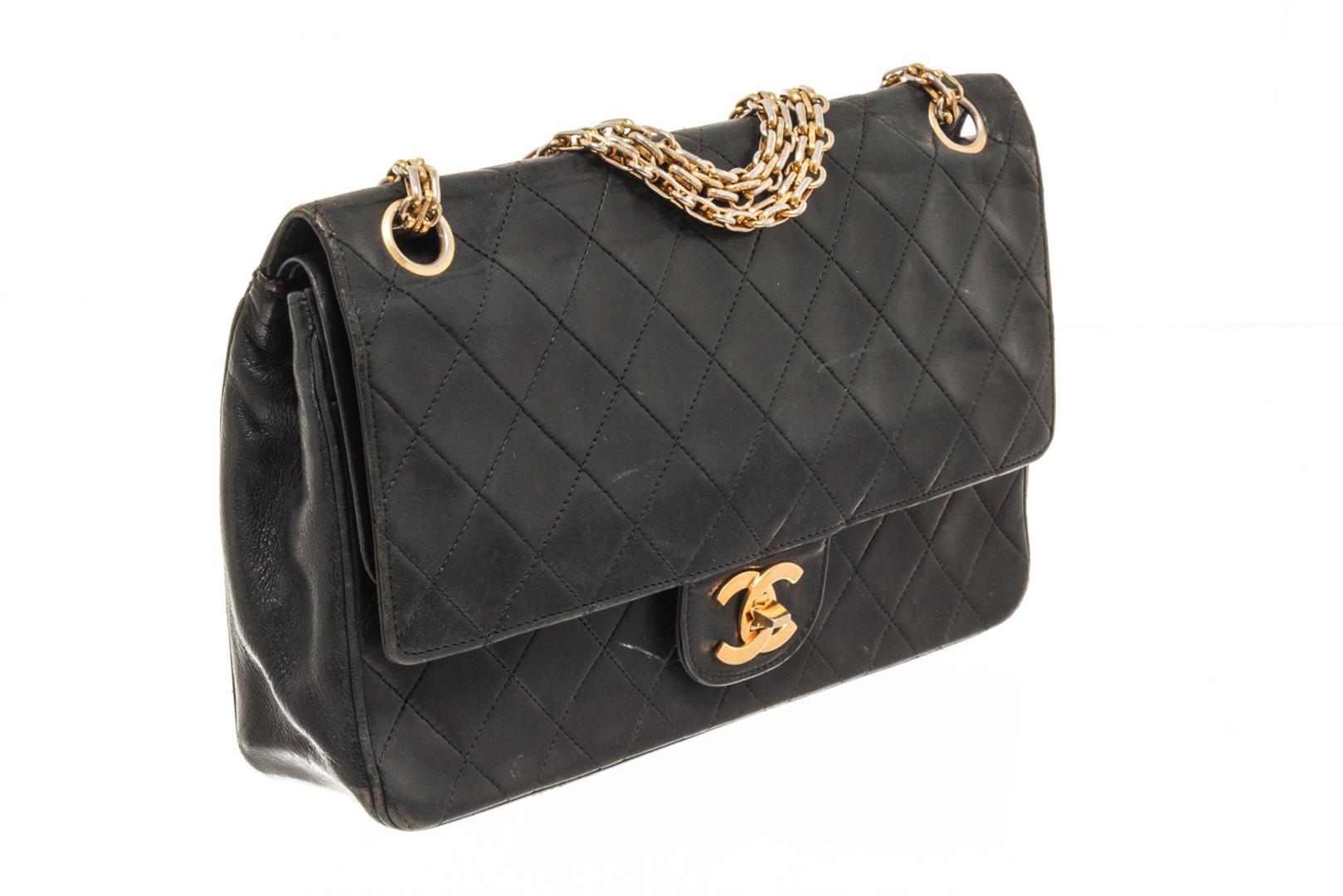 Chanel Black Leather Chain Double Flap Shoulder Bag