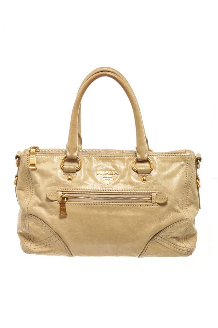 Prada Light Yellow Beige Leather Shoulder Bag