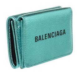Balenciaga Blue Leather Logo Trifold Wallet