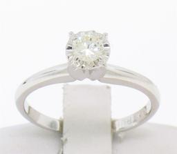 14k Solid White Gold 0.22 ctw Round White Diamond Illusion Set Solitaire Ring