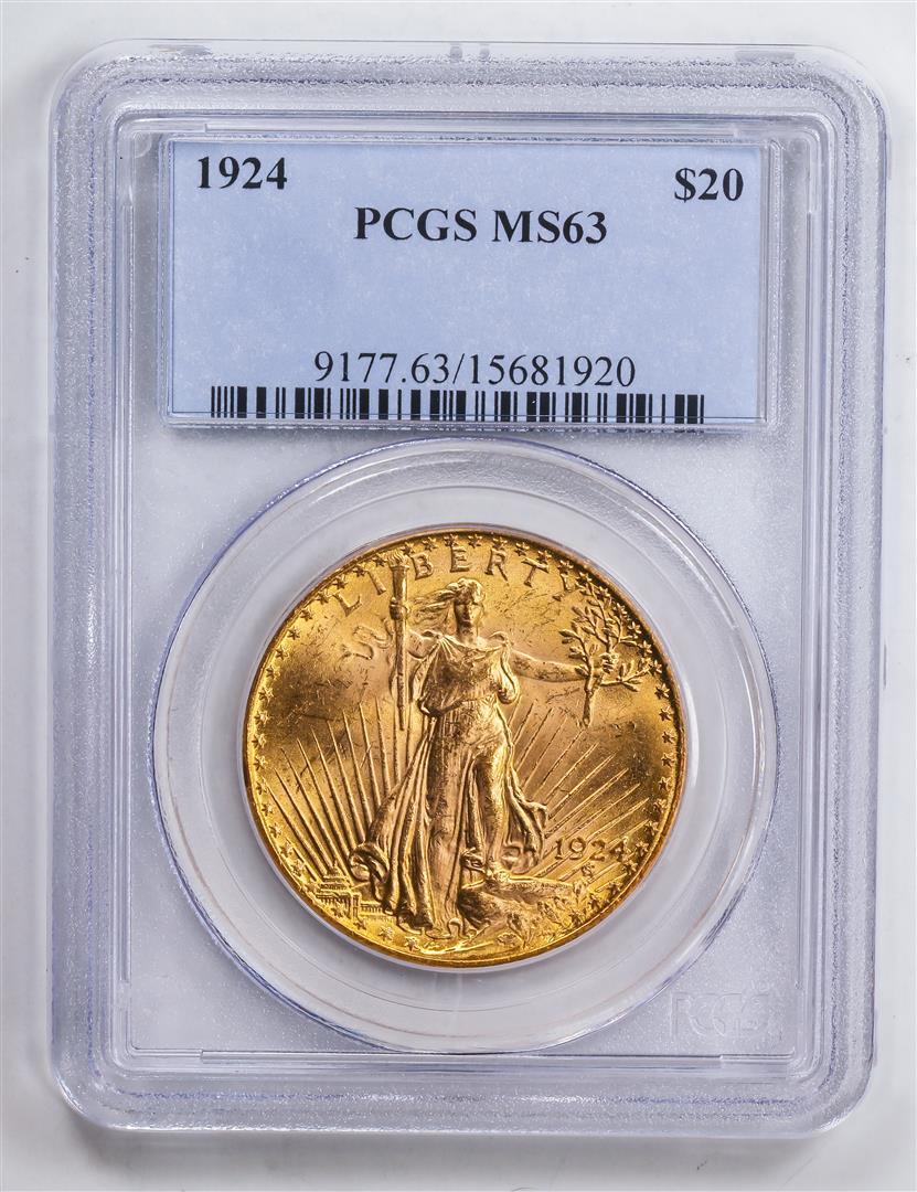 1924 $20 Double Eagle Gold Coin PCGS MS63