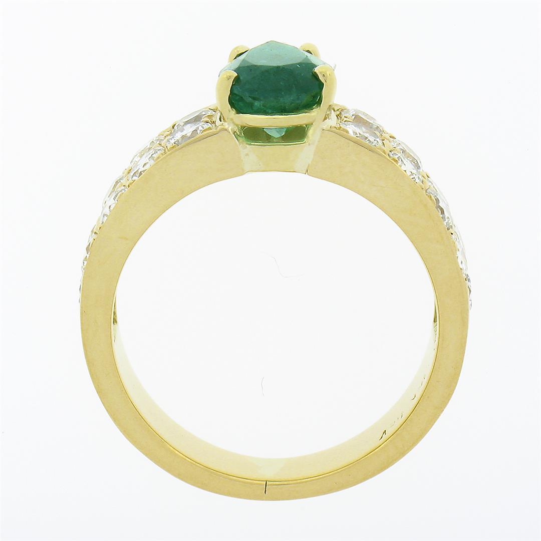 18k Yellow Gold 3.06 ctw Pear Prong Emerald Solitaire Pave Diamond Engagement Ri