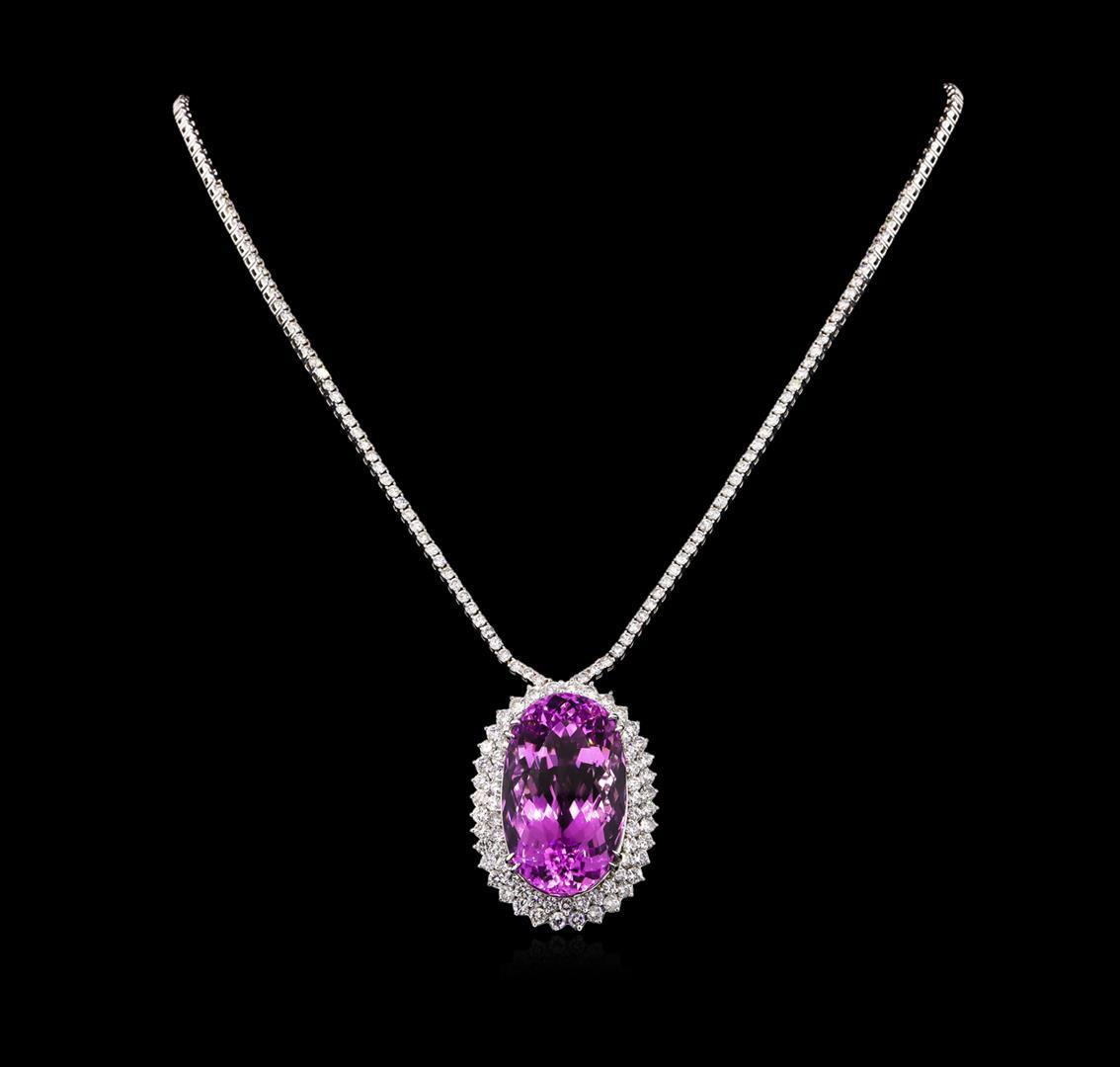 14KT White Gold 71.43 ctw Kunzite and Diamond Necklace