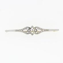 Antique Edwardian Platinum Top 18k Gold 0.55 ctw Diamond Milgrain Bar Pin Brooch