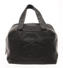 Chanel Black Leather Mesh CC Tote Bag