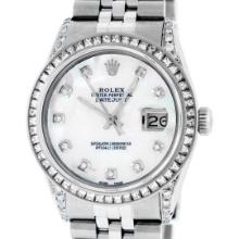 Rolex Mens Stainless Steel White Diamond Lugs 36MM Datejust Wristwatch