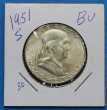 1951-S Franklin Half Silver Dollar