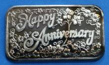 One Troy Oz Happy Anniversary 25 Years Together .999 Fine Silver Bullion Bar
