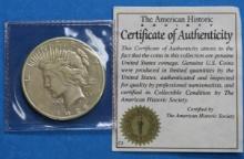 1922 S Silver Peace Dollar Coin with Certificate