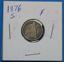 1876-S Seated Liberty Silver Dime Coin