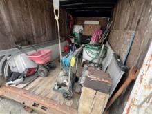 CONTENTS OF STORAGE BODY: GARDEN TOOLS, MOSQUITO MAGNET,