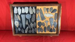 Display Case of Arrowheads (Authenticity Unknown)