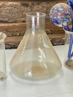 Lot of Glass Beakers and Blown Glass Waterers
