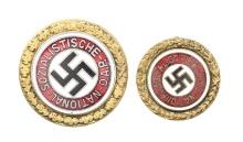 2 WWII STYLE GERMAN GOLD PARTY PINS.