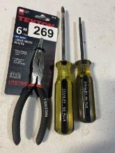 2 - Stanley Screwdrivers And Tekton 6" Long Nose Pliers