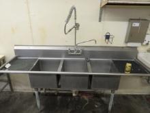 88-INCH 3-COMPARTMENT SINK WITH DRAIN BOARDS