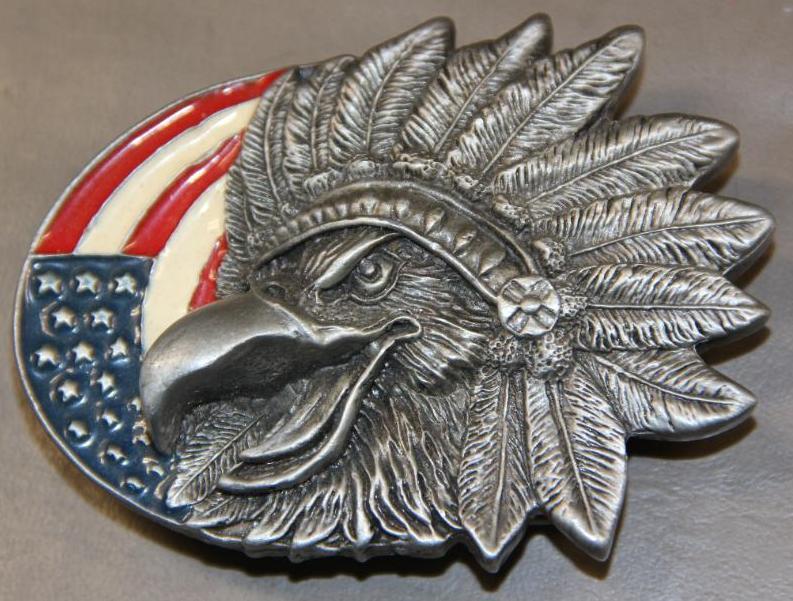 Three Belt Buckles with Eagle and Native American Motifs