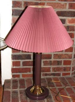 Two Brass Lamps with Burgundy Shades