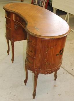 Elegant Antique French Wood Desk with Floral Painted Accents